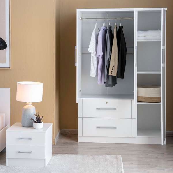 ARLIN 3 DOOR WARDROBE WITH 2 DRAWER WHITE Pan Home Furnishings